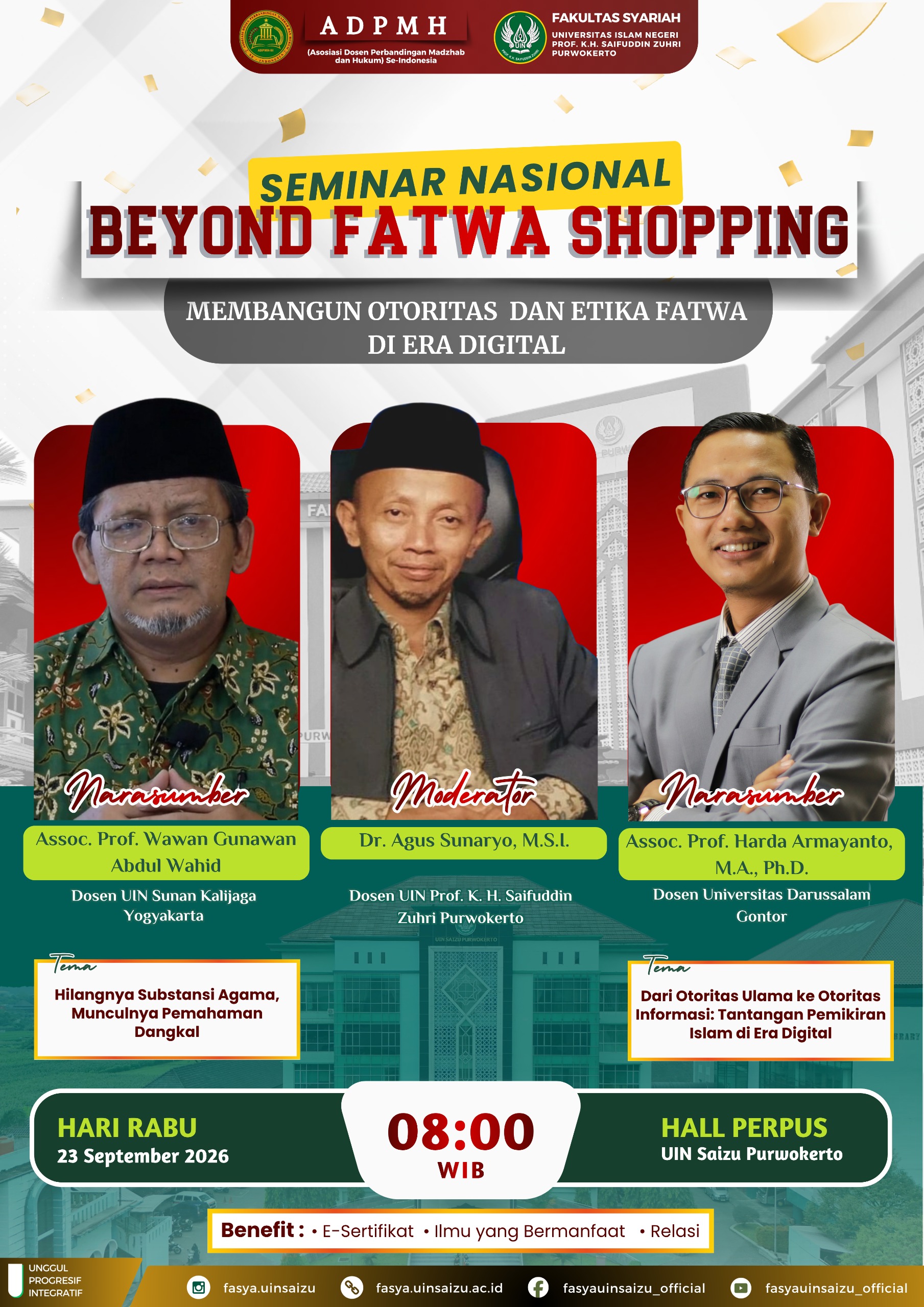ADPMH Se-Indonesia Bersama Fakultas Syariah UIN SAIZU Purwokerto Gelar Agenda Nasional 22–24 September 2026